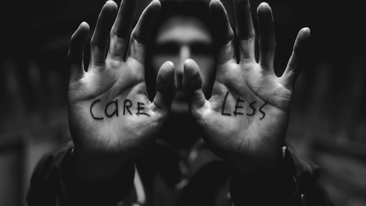 Though the danger of being careless always lurks, sometimes we need to care a little less. Also, that’s exactly what I told my buddy when I asked him to write these words on his hands with permanent marker the day before a job interview. ¯\_(ツ)_/¯